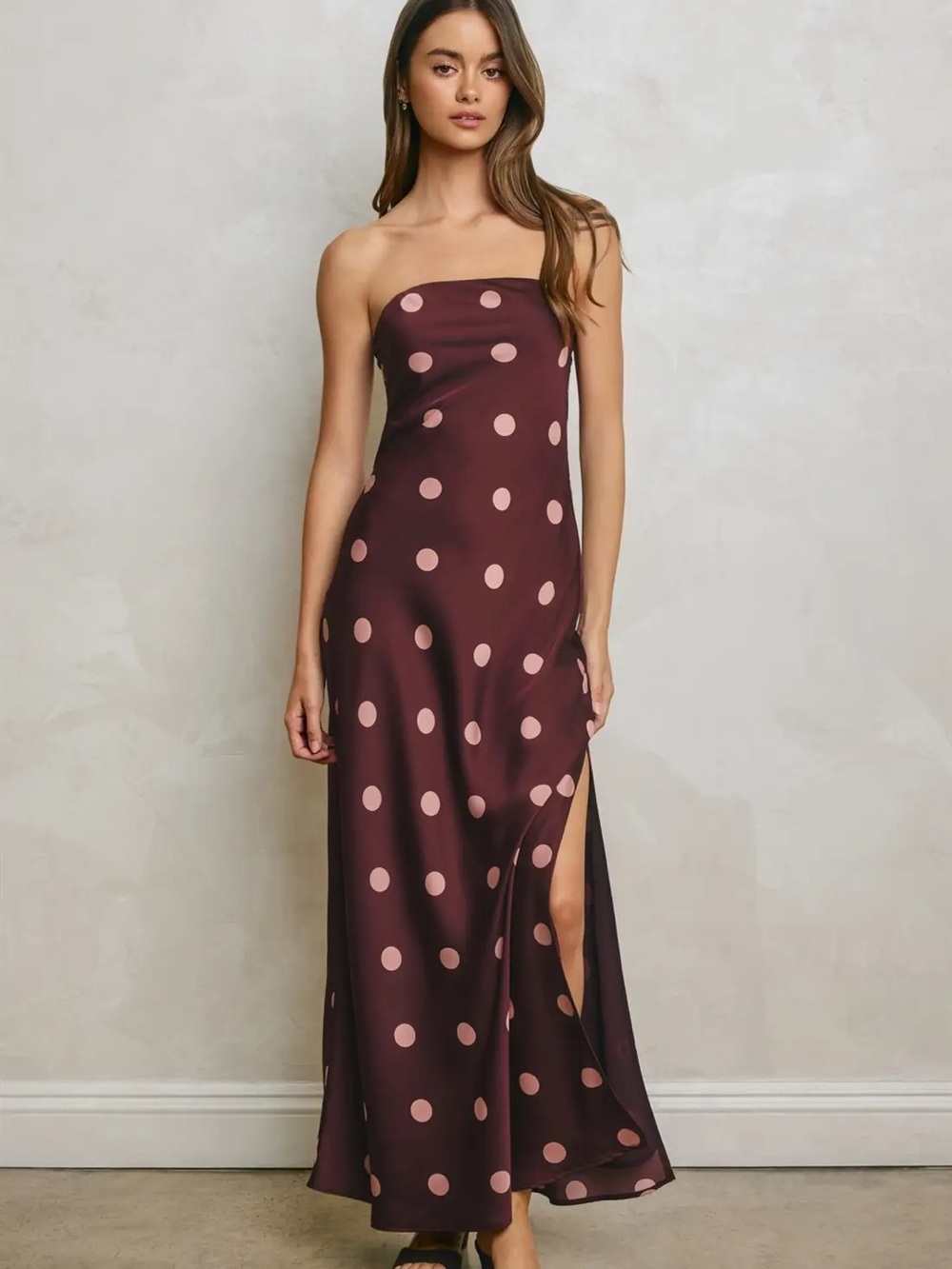 Dress Forum Satin Polka Dot Tube Maxi Dress